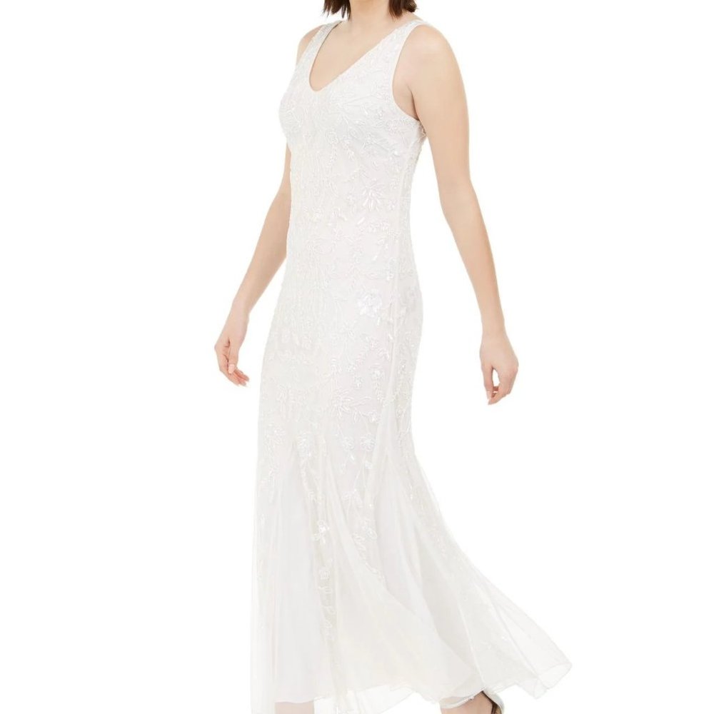 J KARA Beaded Gown & Scarf White Ivory Size 16 - Picture 3 of 4